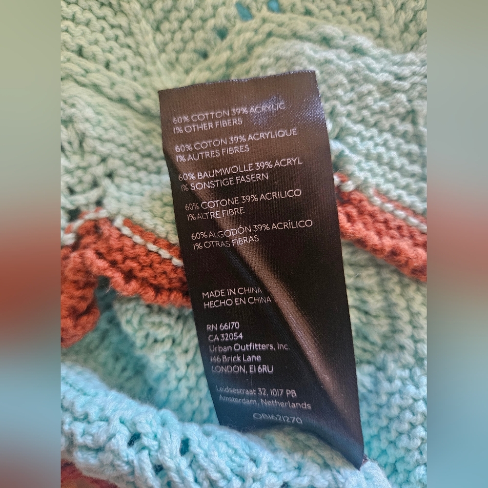 NWOT Urban Outfitters Aqua Open-Knit Sweater with Brown Trim - Picture 16 of 17